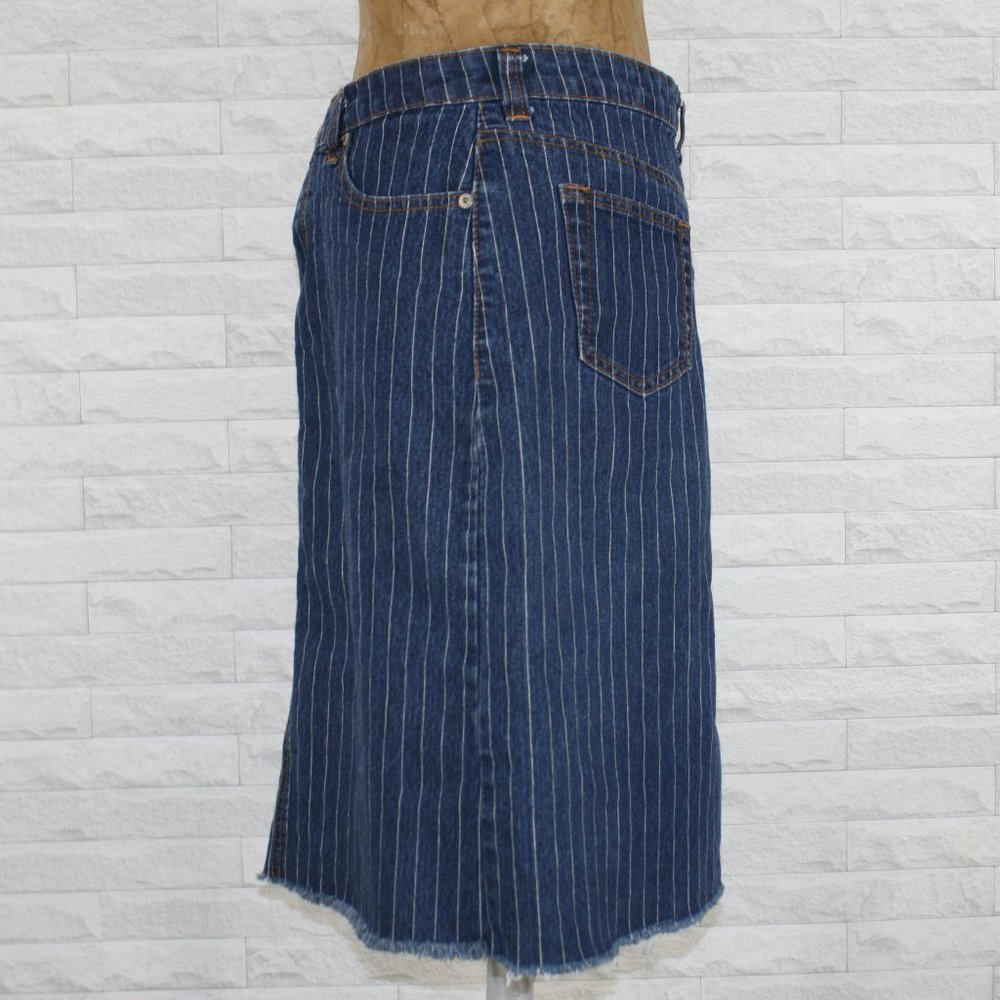 SWEET JEANS Skirt Denim Blue Jean Raw Hem Pinstripe Classic Fitted Pencil Medium - Picture 2 of 15